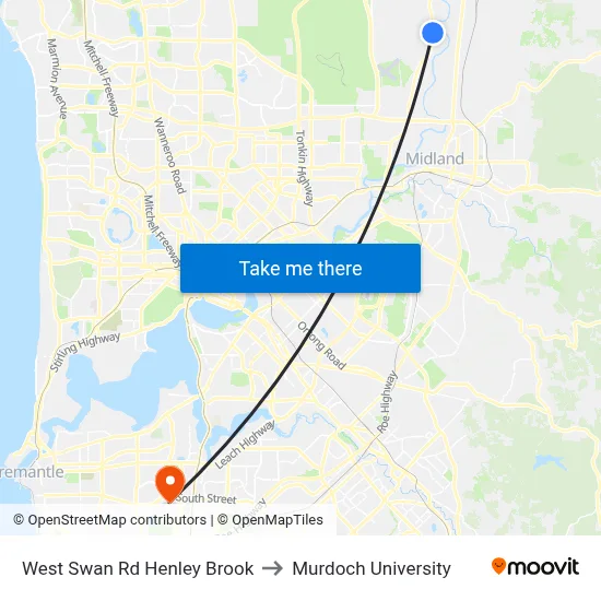 West Swan Rd Henley Brook to Murdoch University map