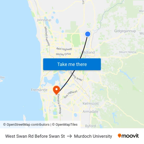 West Swan Rd Before Swan St to Murdoch University map