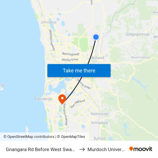 Gnangara Rd Before West Swan Rd to Murdoch University map