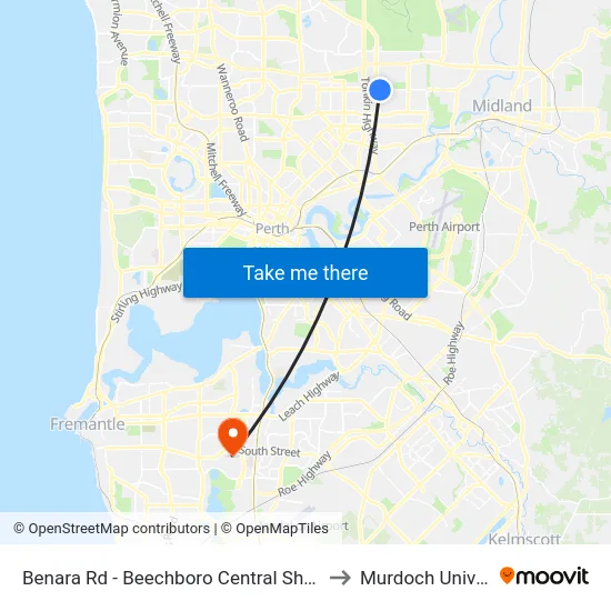 Benara Rd - Beechboro Central Shopping Ctr to Murdoch University map