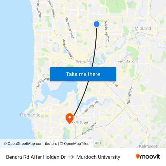 Benara Rd After Holden Dr to Murdoch University map