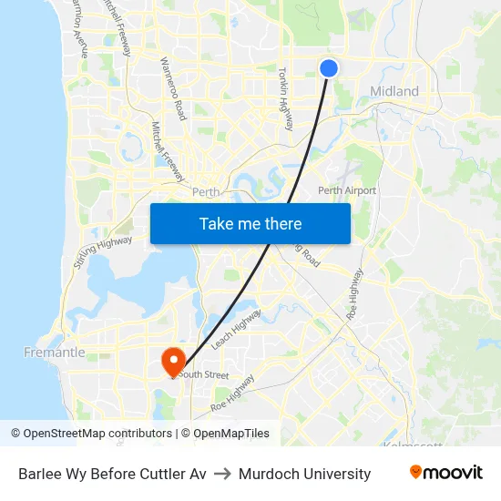 Barlee Wy Before Cuttler Av to Murdoch University map