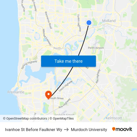 Ivanhoe St Before Faulkner Wy to Murdoch University map