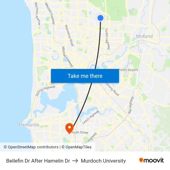Bellefin Dr After Hamelin Dr to Murdoch University map