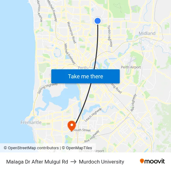 Malaga Dr After Mulgul Rd to Murdoch University map