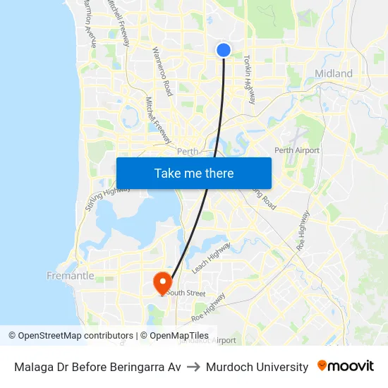 Malaga Dr Before Beringarra Av to Murdoch University map