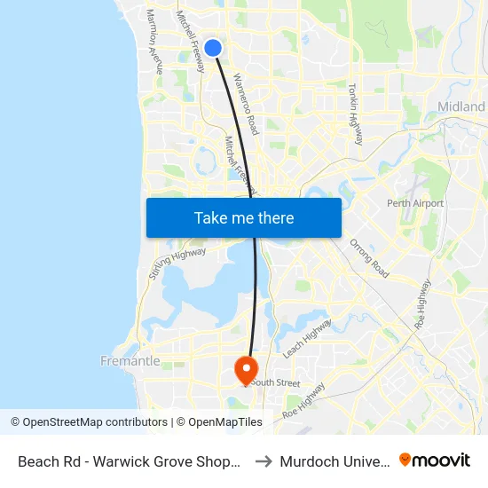 Beach Rd - Warwick Grove Shopping Ctr to Murdoch University map