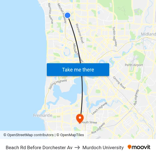 Beach Rd Before Dorchester Av to Murdoch University map