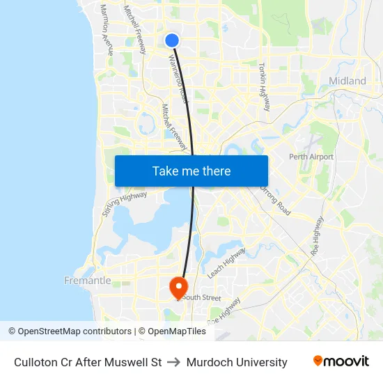 Culloton Cr After Muswell St to Murdoch University map