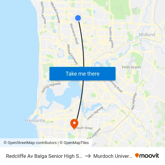 Redcliffe Av Balga Senior High School to Murdoch University map