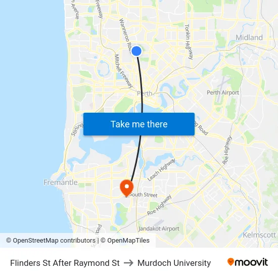 Flinders St After Raymond St to Murdoch University map
