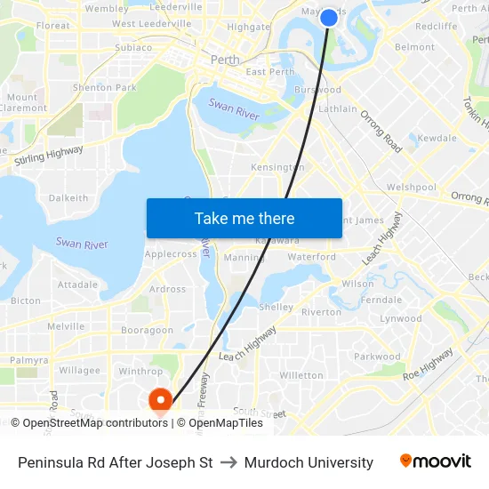 Peninsula Rd After Joseph St to Murdoch University map