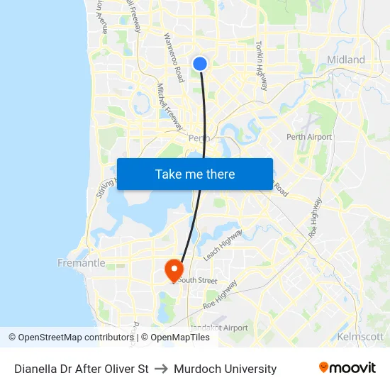 Dianella Dr After Oliver St to Murdoch University map
