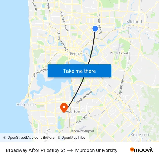 Broadway   After Priestley St to Murdoch University map