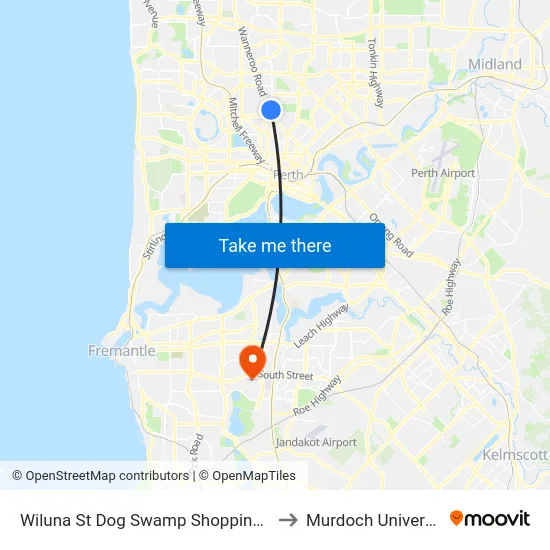 Wiluna St Dog Swamp Shopping Ctr to Murdoch University map
