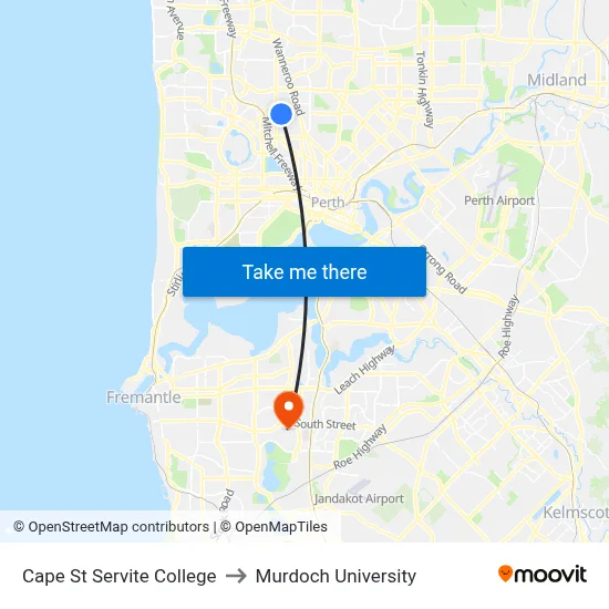 Cape St Servite College to Murdoch University map