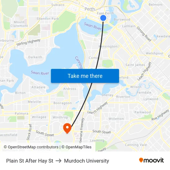 Plain St After Hay St to Murdoch University map