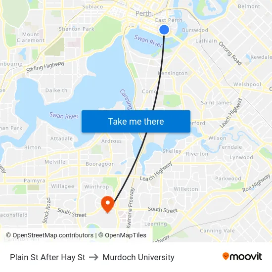 Plain St After Hay St to Murdoch University map