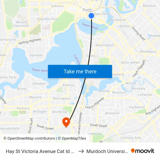 Hay St Victoria Avenue Cat Id 84 to Murdoch University map