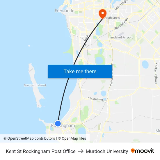 Kent St Rockingham Post Office to Murdoch University map