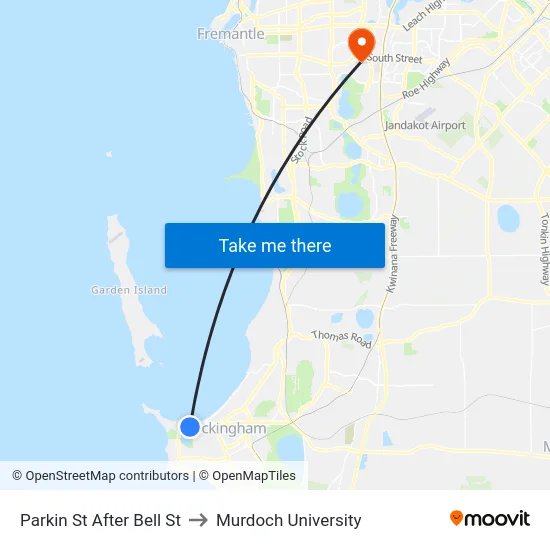 Parkin St After Bell St to Murdoch University map