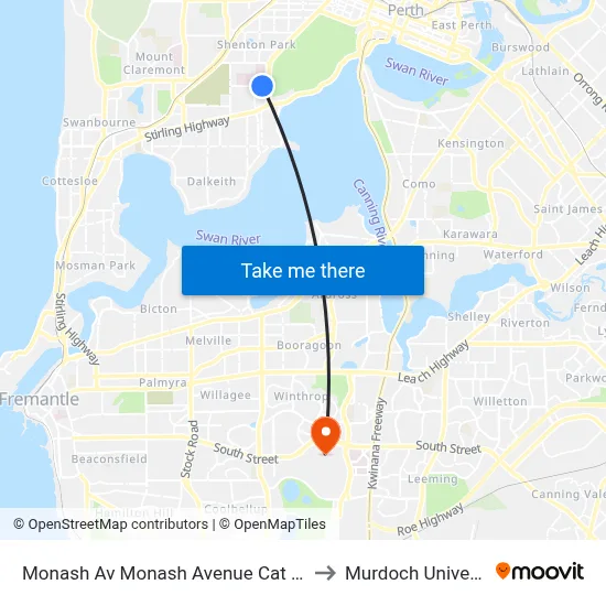 Monash Av Monash Avenue Cat Id 131 to Murdoch University map