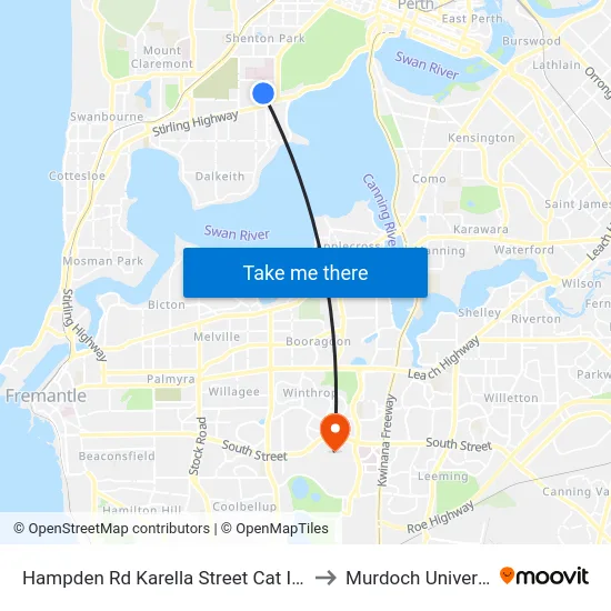 Hampden Rd Karella Street Cat Id 129 to Murdoch University map