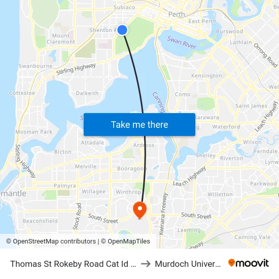 Thomas St Rokeby Road Cat Id 112 to Murdoch University map