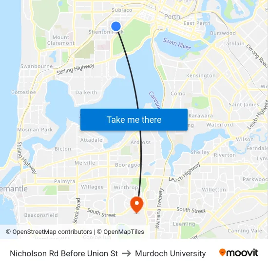 Nicholson Rd Before Union St to Murdoch University map