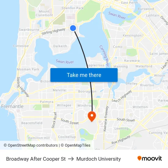 Broadway  After Cooper St to Murdoch University map