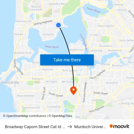 Broadway   Caporn Street Cat Id 124 to Murdoch University map