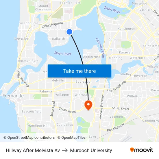 Hillway   After Melvista Av to Murdoch University map