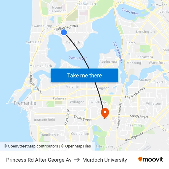 Princess Rd After George Av to Murdoch University map