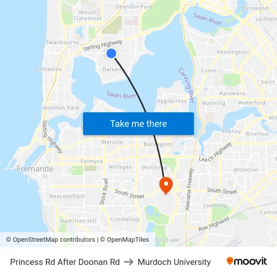 Princess Rd After Doonan Rd to Murdoch University map