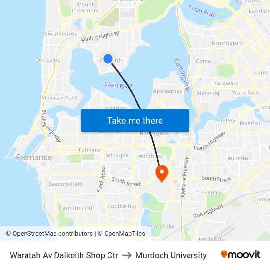 Waratah Av Dalkeith Shop Ctr to Murdoch University map