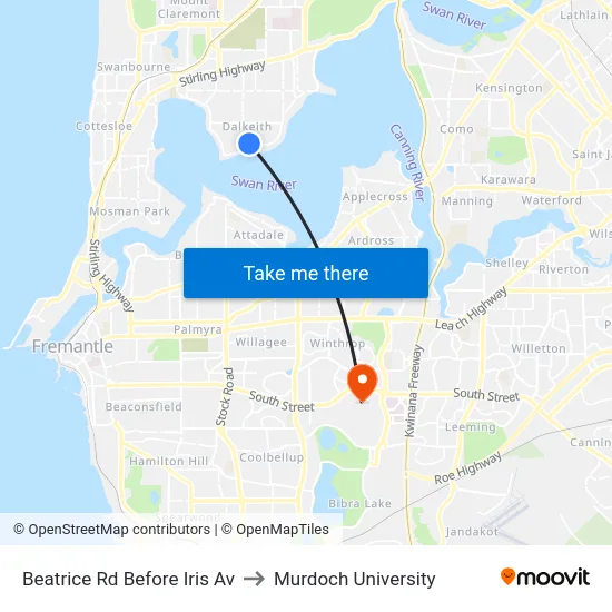Beatrice Rd Before Iris Av to Murdoch University map