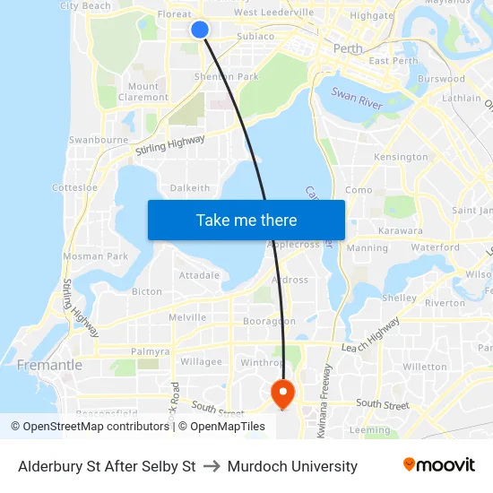 Alderbury St After Selby St to Murdoch University map