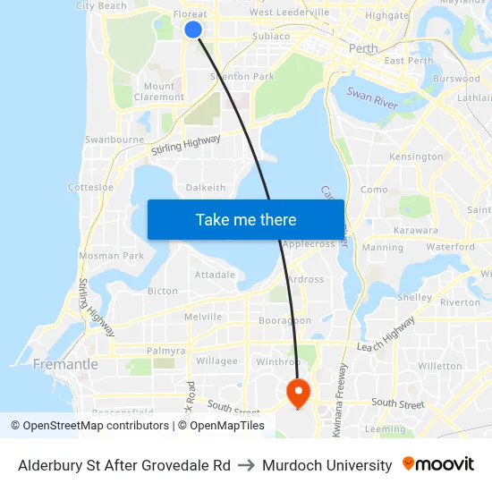 Alderbury St After Grovedale Rd to Murdoch University map