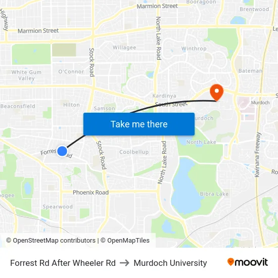 Forrest Rd After Wheeler Rd to Murdoch University map