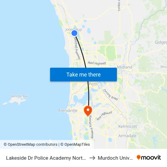 Lakeside Dr Police Academy North Cat Id 7 to Murdoch University map
