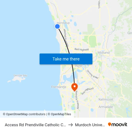 Access Rd Prendiville Catholic College to Murdoch University map