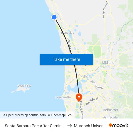 Santa Barbara Pde After Camira Wy to Murdoch University map