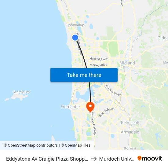 Eddystone Av Craigie Plaza Shopping Centre to Murdoch University map