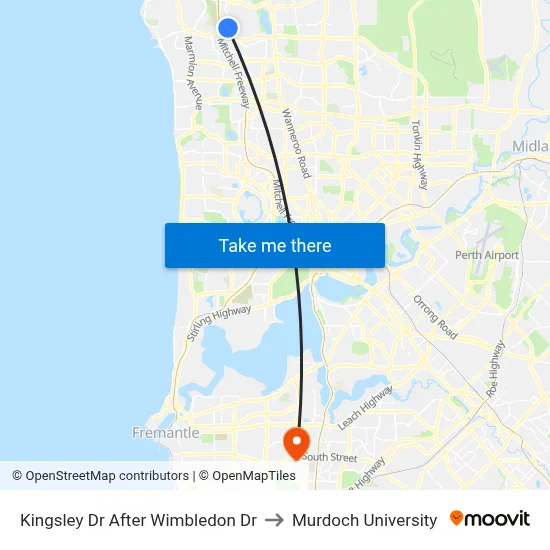Kingsley Dr After Wimbledon Dr to Murdoch University map