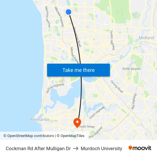 Cockman Rd After Mulligan Dr to Murdoch University map