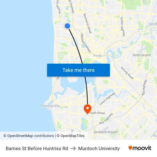 Barnes St Before Huntriss Rd to Murdoch University map