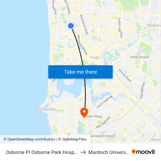 Osborne Pl Osborne Park Hospital to Murdoch University map