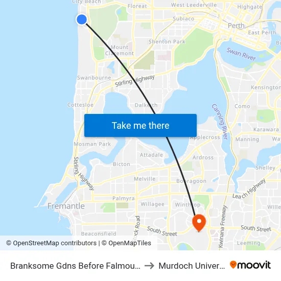 Branksome Gdns Before Falmouth Av to Murdoch University map