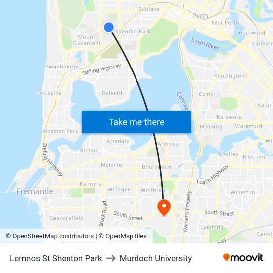 Lemnos St Shenton Park to Murdoch University map