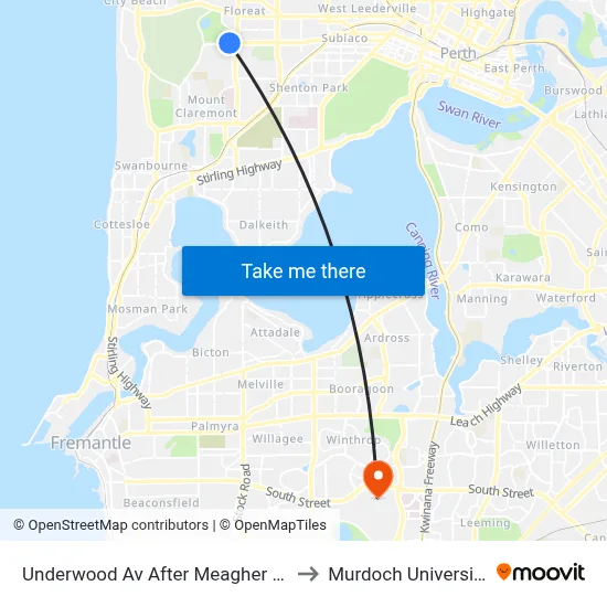 Underwood Av After Meagher Dr to Murdoch University map